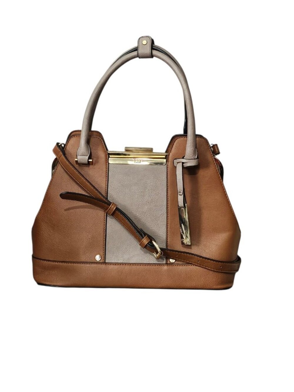Dune London Colorblock Satchel Framed Latch Top Shoulder Bag Brown Taupe Rare